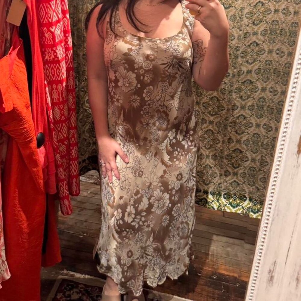 Tan and Brown Silk Dress